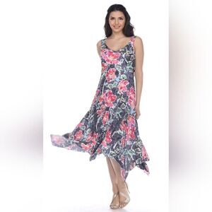 Carine Priscilla Dress - Falling Flowers, Handkerchief Hemline, Cottagecore | S